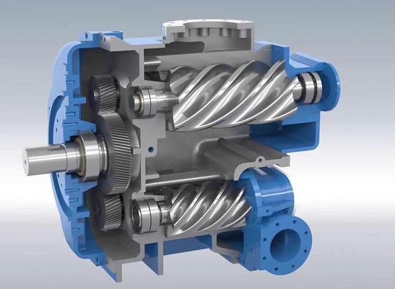 máy nén ly tâm và máy nén trục vít - Máy nén trục vít nhỏ gọn bán kín trong phần cắt 